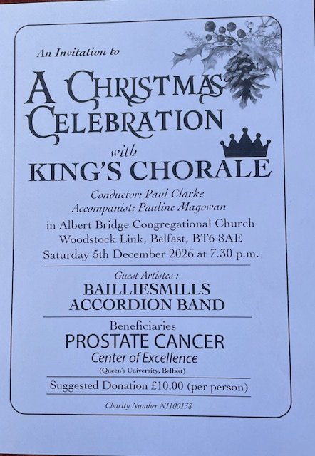 King's Chorale A Christmas Celebration poster - Saturday 5th December 2026, Albertbridge Congregational Church